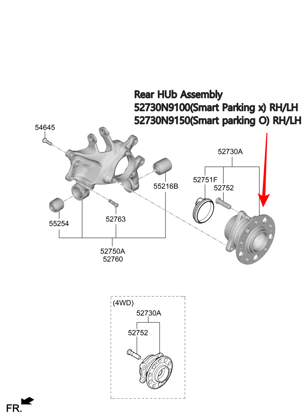 Genuine Hyundai/Kia 2WD Rear Hub Assembly Tucson Sportage 52730N9100 52730N9150