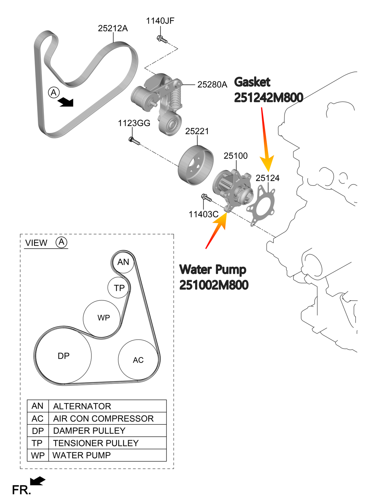 Genuine Hyundai/Kia Water Pump Assembly with Gasket Tucson Sonata Kona K5 Sportage 251002M800