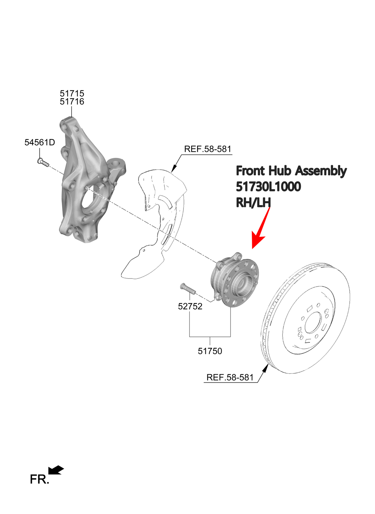 Genuine Hyundai/Kia 2WD Front Hub Assembly Tucson Sportage 51730L1000